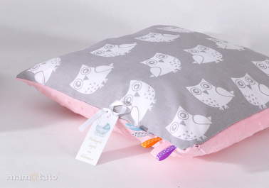 MAMO-TATO Double-sided Minky pillow 40x40 Sowa szara / jasny róż