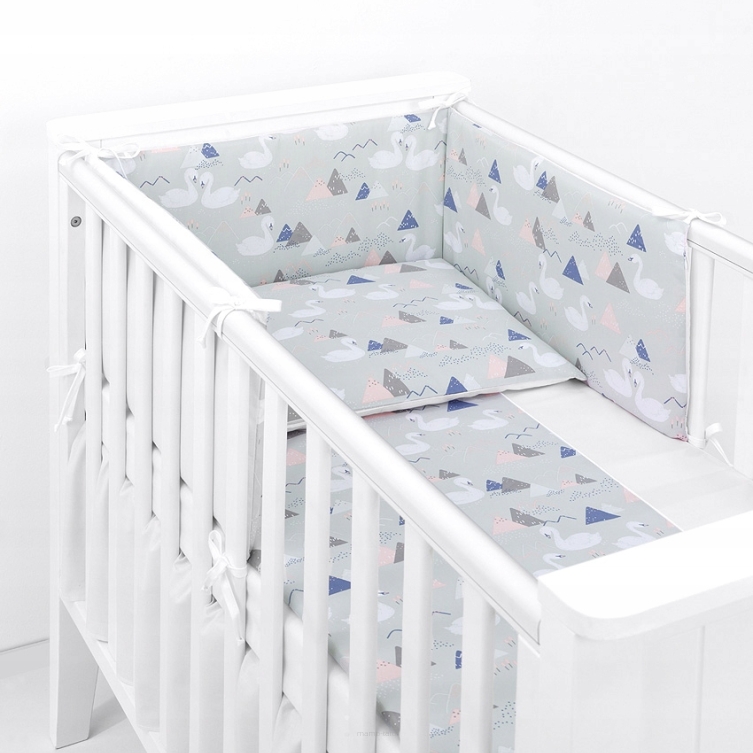 MAMO-TATO 3-el dwustronna pościel 90x120 dla niemowląt BEST do łóżeczka 60x120 Łabędzie popiel / biały